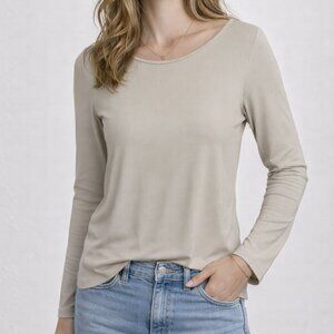 ✨ Susan Graver Modern Essentials Beige Long Sleeve Top | Size XS | Stretch Knit